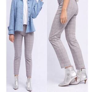 Anthropologie Cartonnier Gray Cropped Windowpane Trousers‎ Pants Size 6